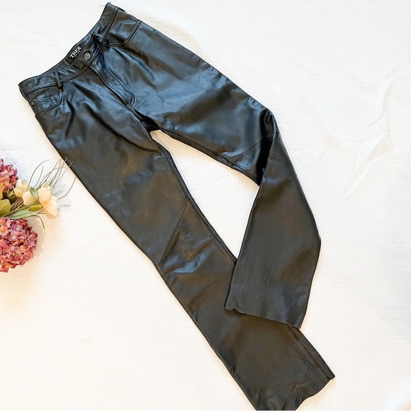 Trek New York Black Leather Boot Cut Raw Edge Pants Size 6 (Tall) - Picture 5 of 13